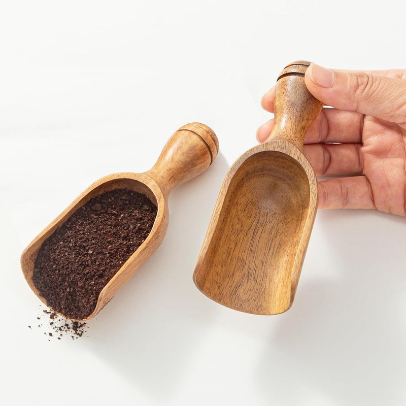CDEHQFB Wooden Scoops for Canisters 2PCS Wooden Scoop for Jars 4.9″Med-size Acacia Measuring Spoon for Ground Coffee Scoops Shovel Kitchen Scooping for Powder Bath Salt Laundry Detergent Shove-Multipurpose - Image 1